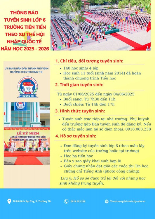 Tuyển sinh lớp 6 trường THCS Trường Thi năm học 2025-2026