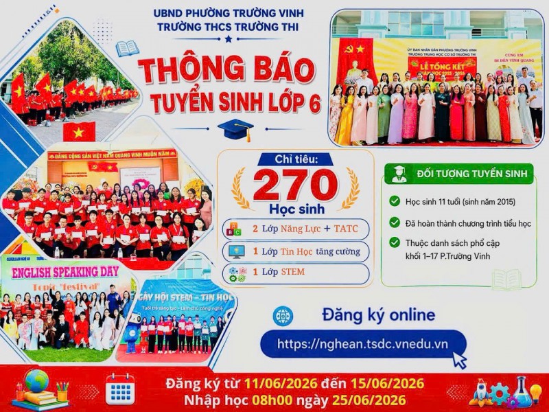 TUYỂN SINH LỚP 6 TRƯỜNG THCS TRƯỜNG THI NĂM HỌC 2026-2027