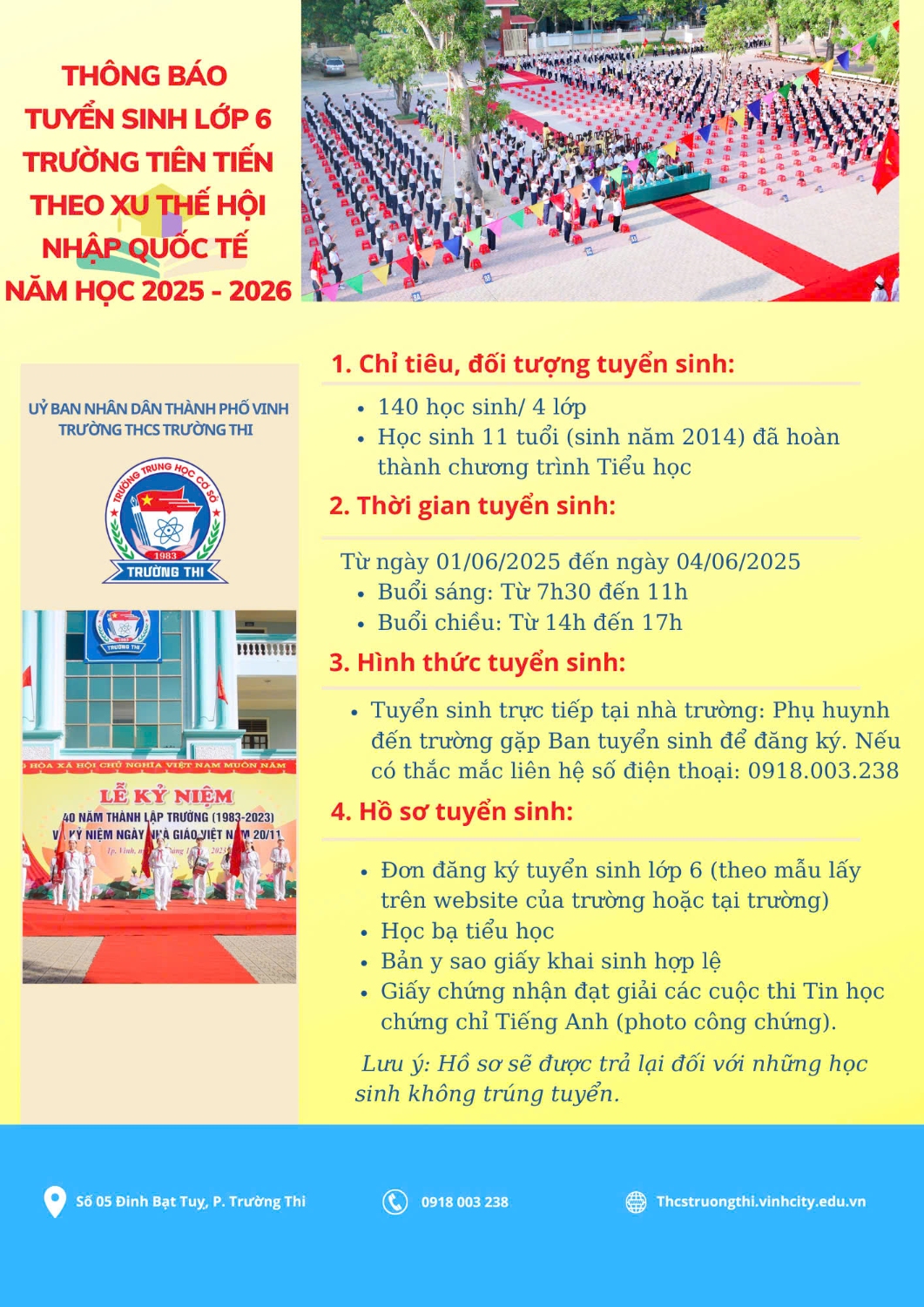 Tuyển sinh lớp 6 trường THCS Trường Thi năm học 2025-2026